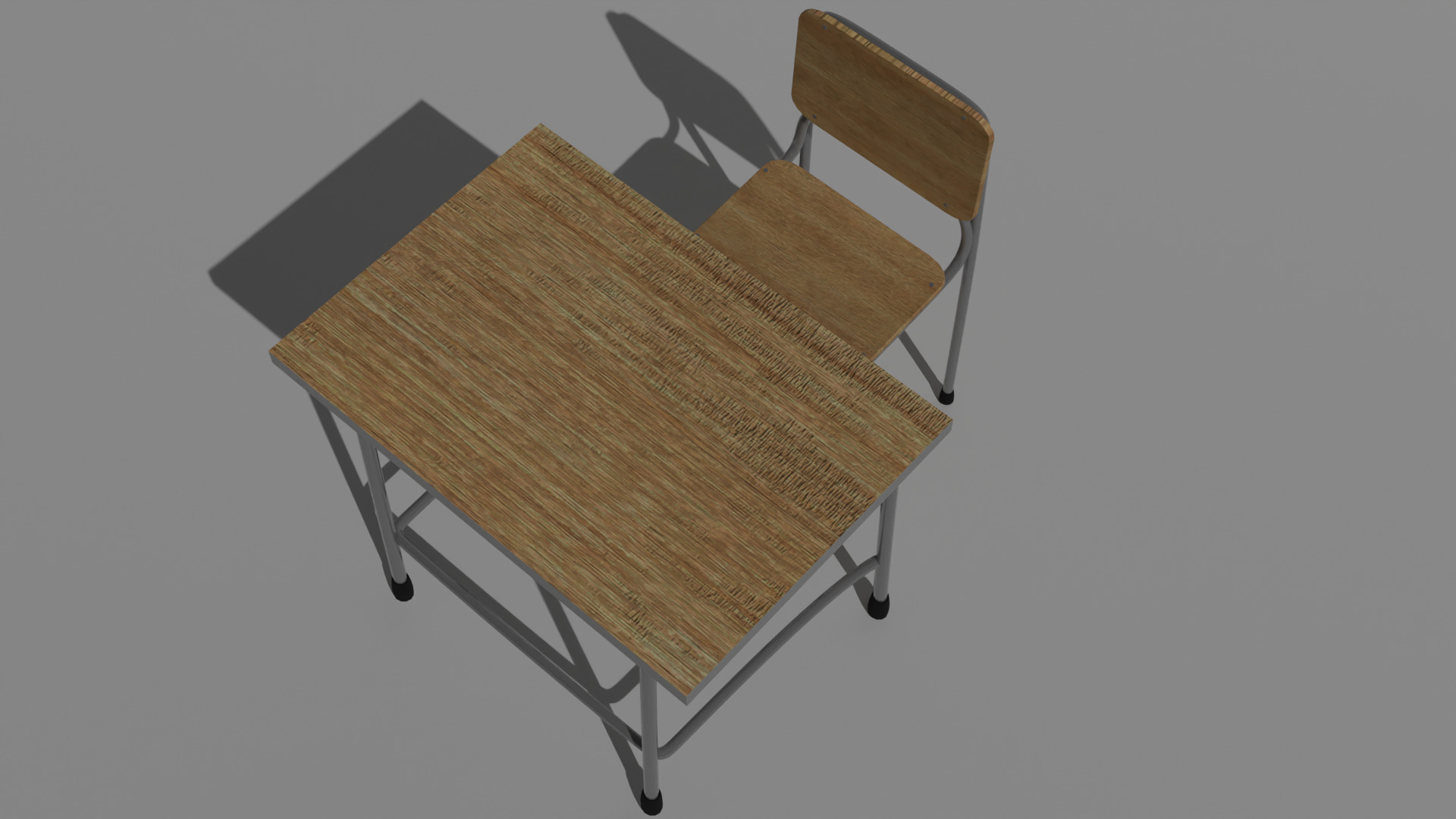 Japanese style desk and chair Low-poly 3D model_1