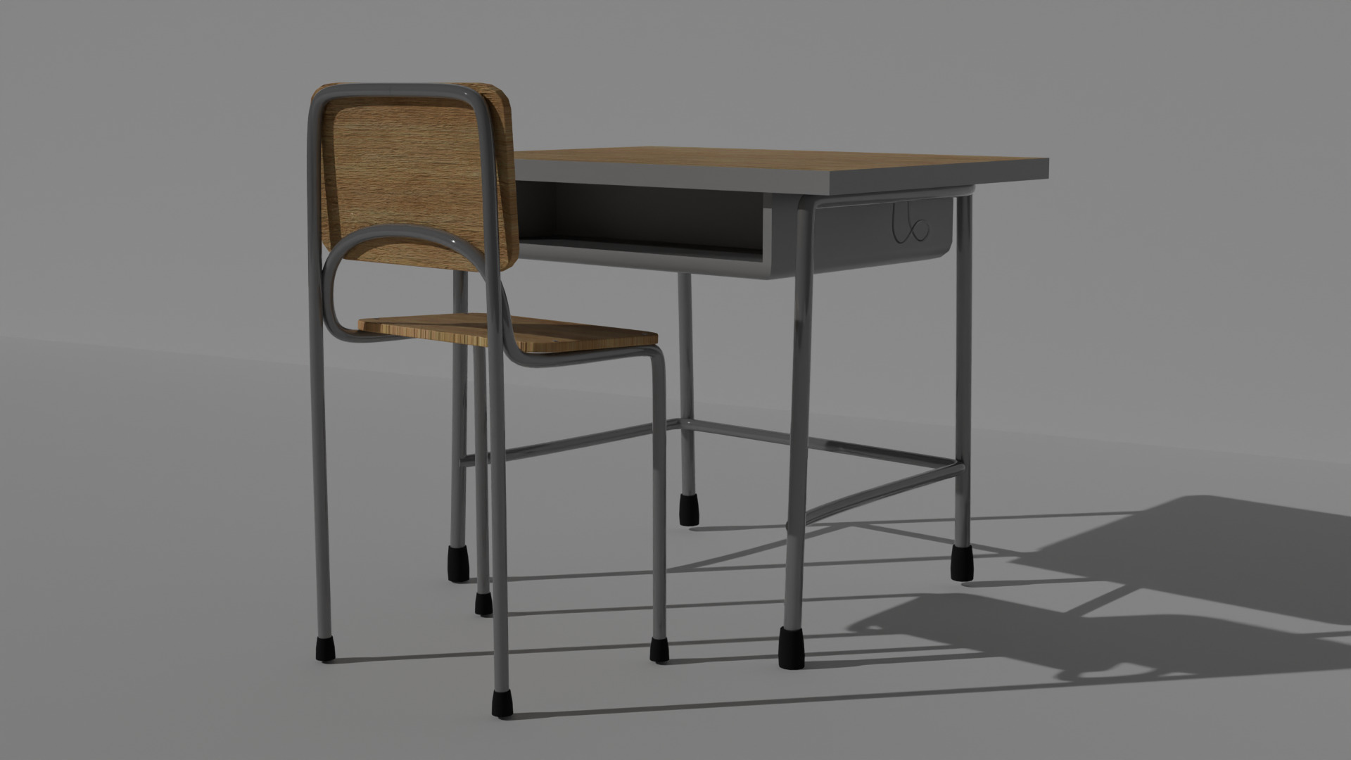 Japanese style desk and chair Low-poly 3D model_3