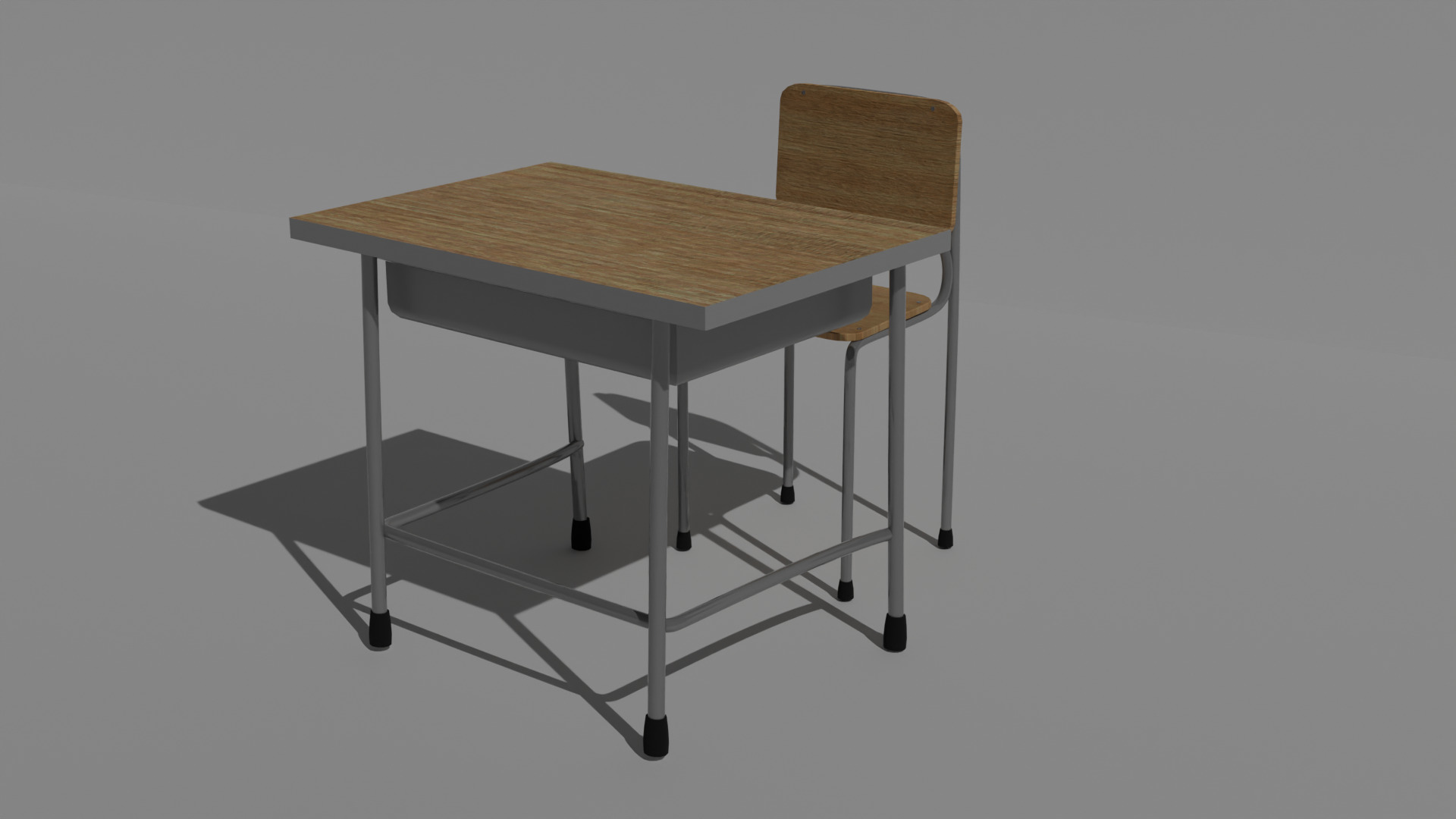 Japanese style desk and chair Low-poly 3D model_2