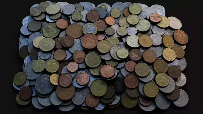 coins pile silver copper old types pt2 PBR photogrammetry