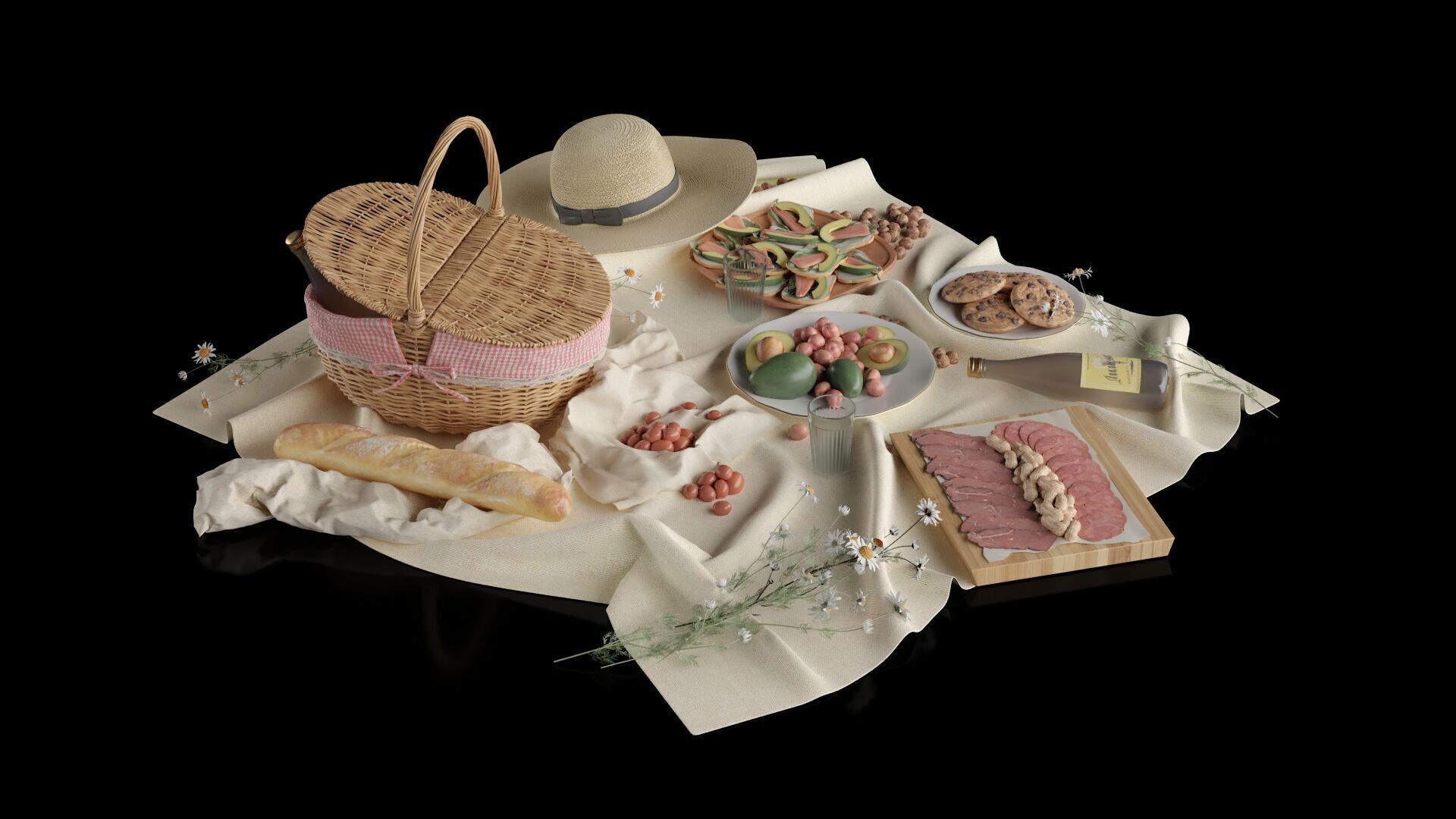 Picnic Food And Hat 3D model_7