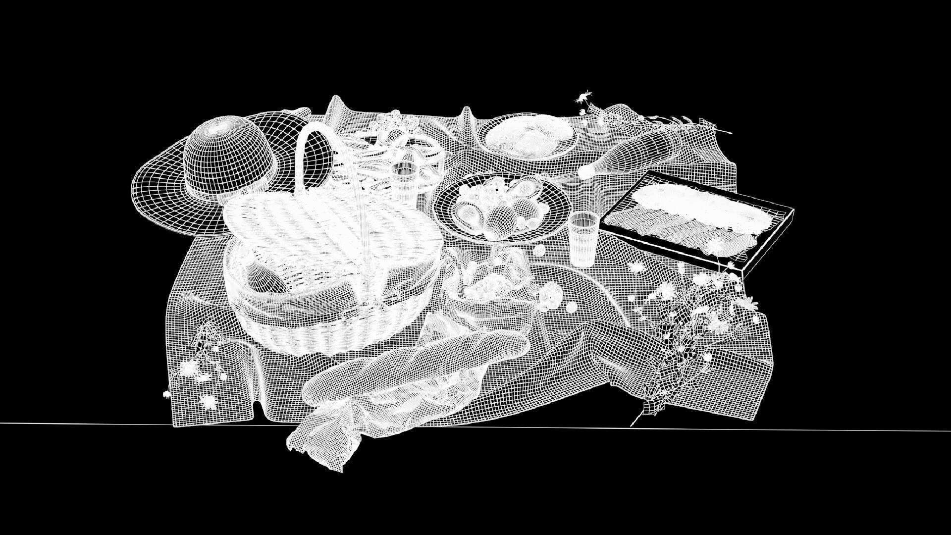 Picnic Food And Hat 3D model_8