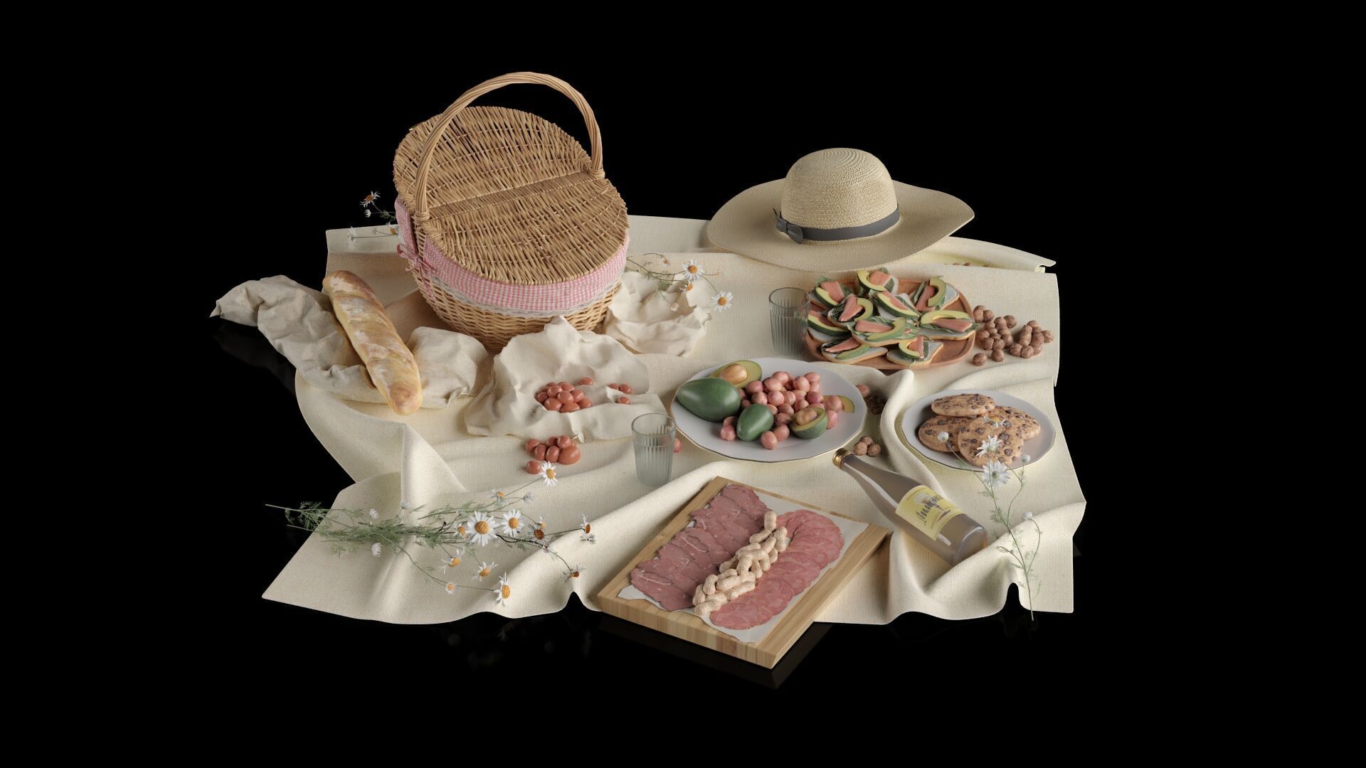 Picnic Food And Hat 3D model_6