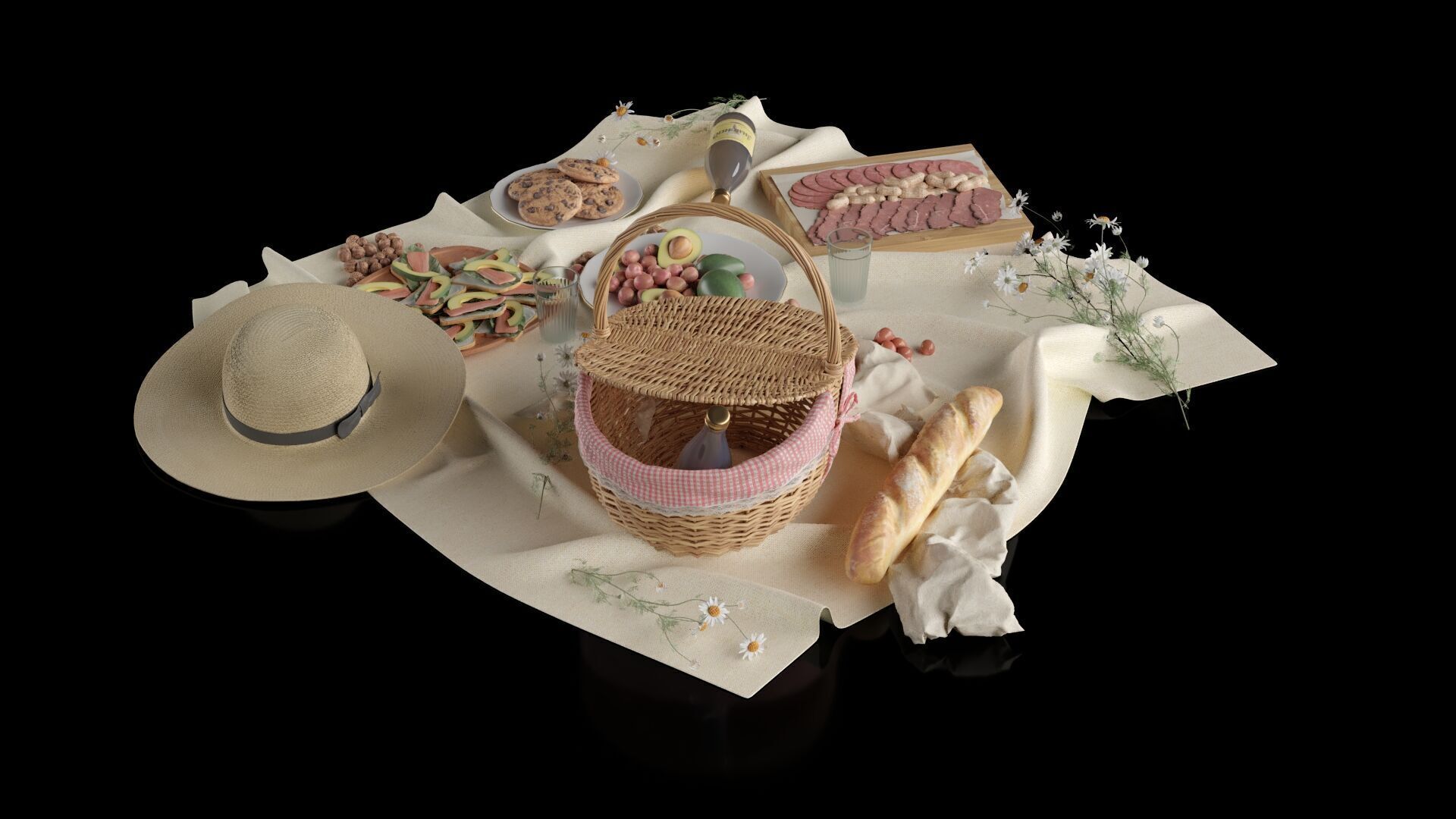 Picnic Food And Hat 3D model_1