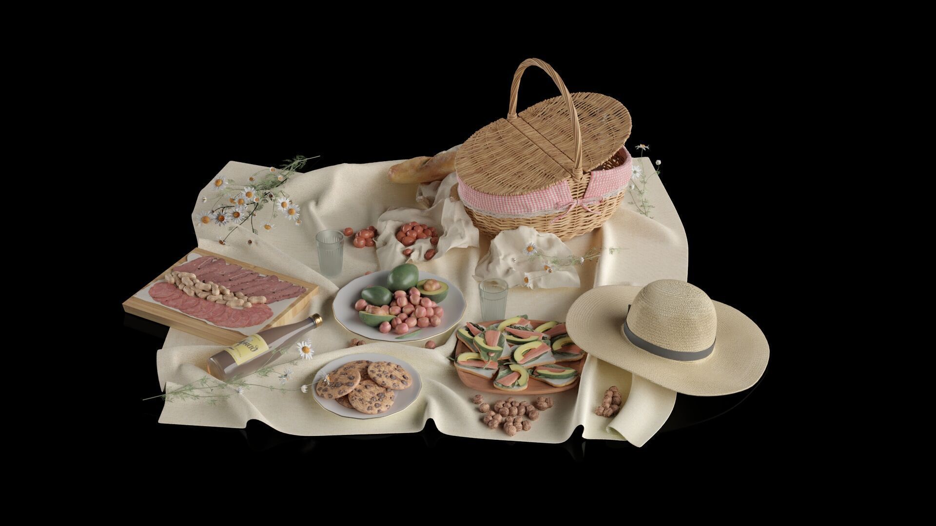 Picnic Food And Hat 3D model_4