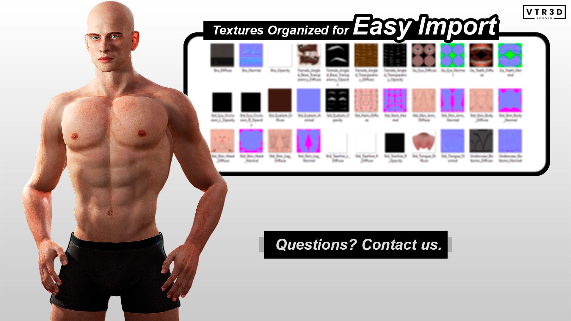 Realistic Male Female Base Bodies Game Ready Rigged Optimized 3D Model Collection_15