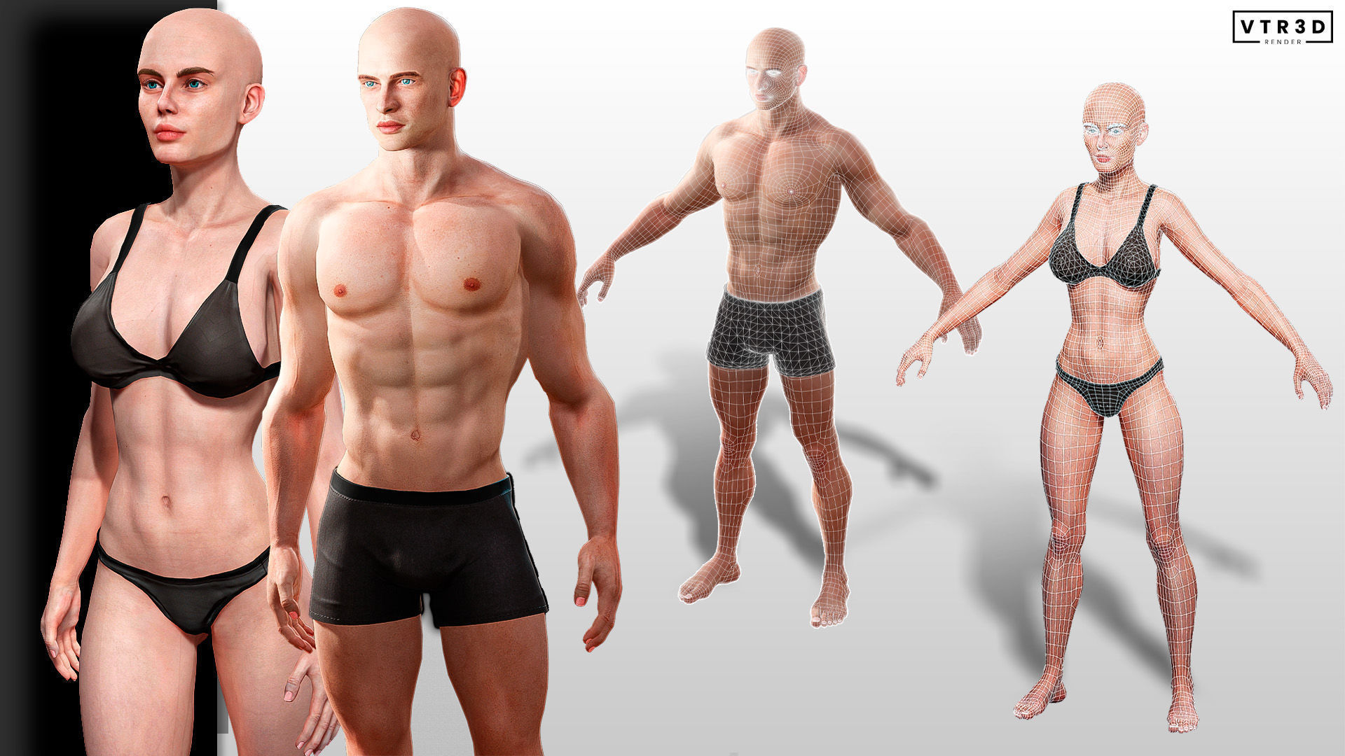 Realistic Male Female Base Bodies Game Ready Rigged Optimized 3D Model Collection_4