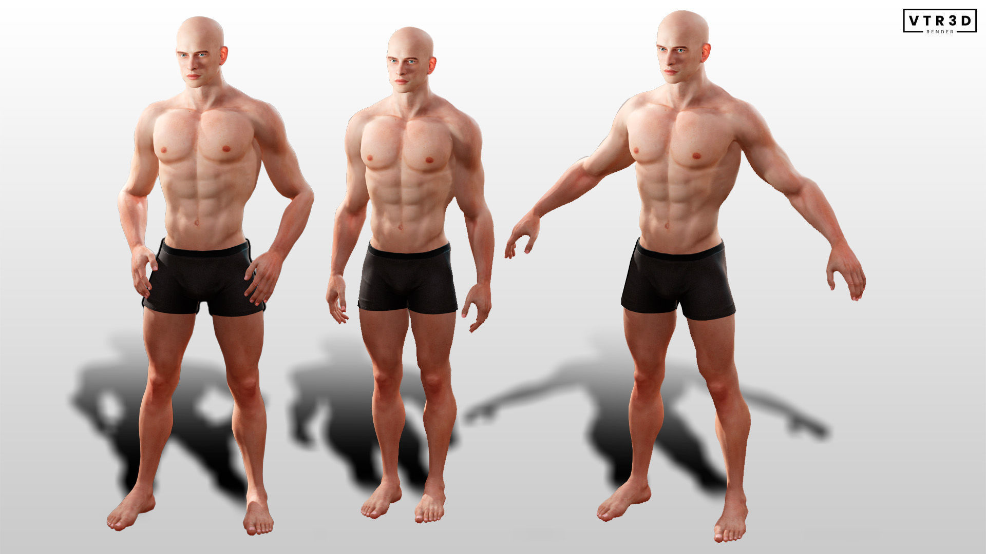 Realistic Male Female Base Bodies Game Ready Rigged Optimized 3D Model Collection_12