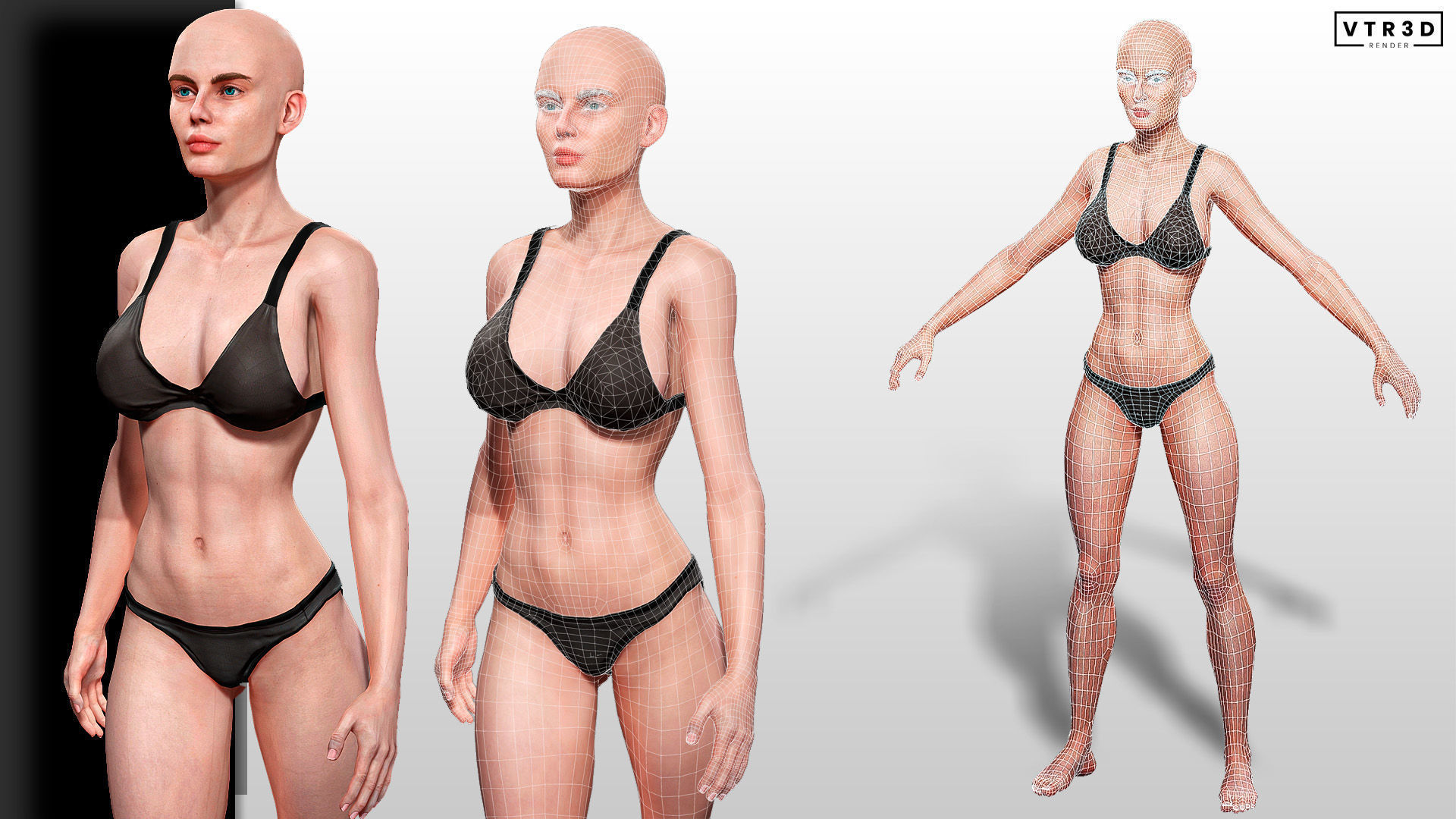 Realistic Male Female Base Bodies Game Ready Rigged Optimized 3D Model Collection_5
