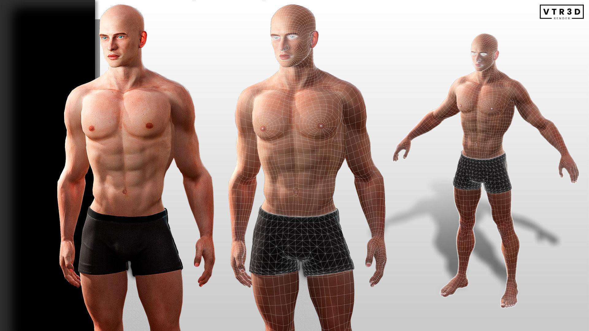 Realistic Male Female Base Bodies Game Ready Rigged Optimized 3D Model Collection_6