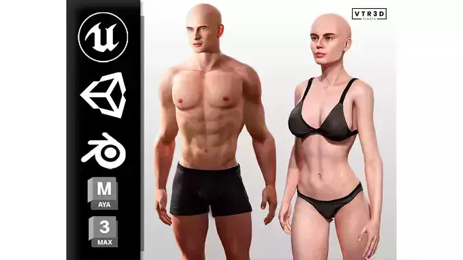 Realistic Male Female Base Bodies Game Ready Rigged Optimized 3D Model Collection