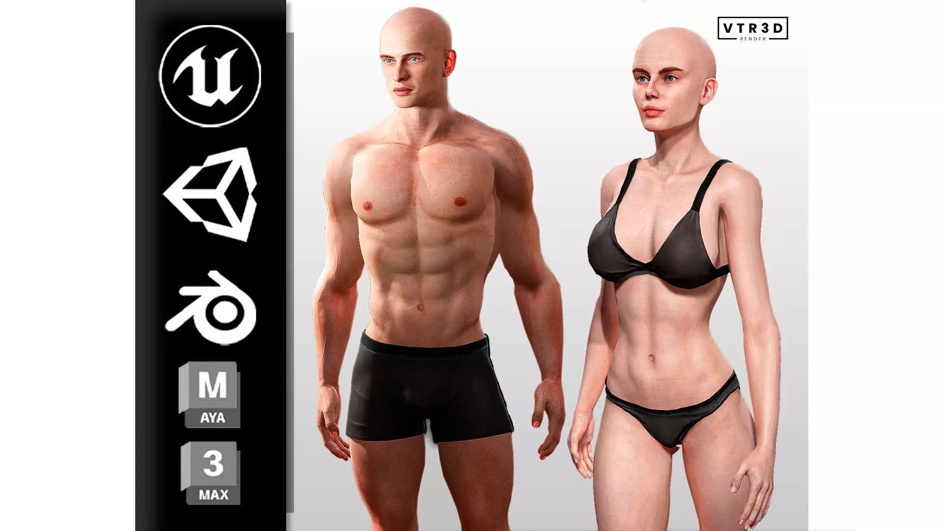 Realistic Male Female Base Bodies Game Ready Rigged Optimized 3D Model Collection_0