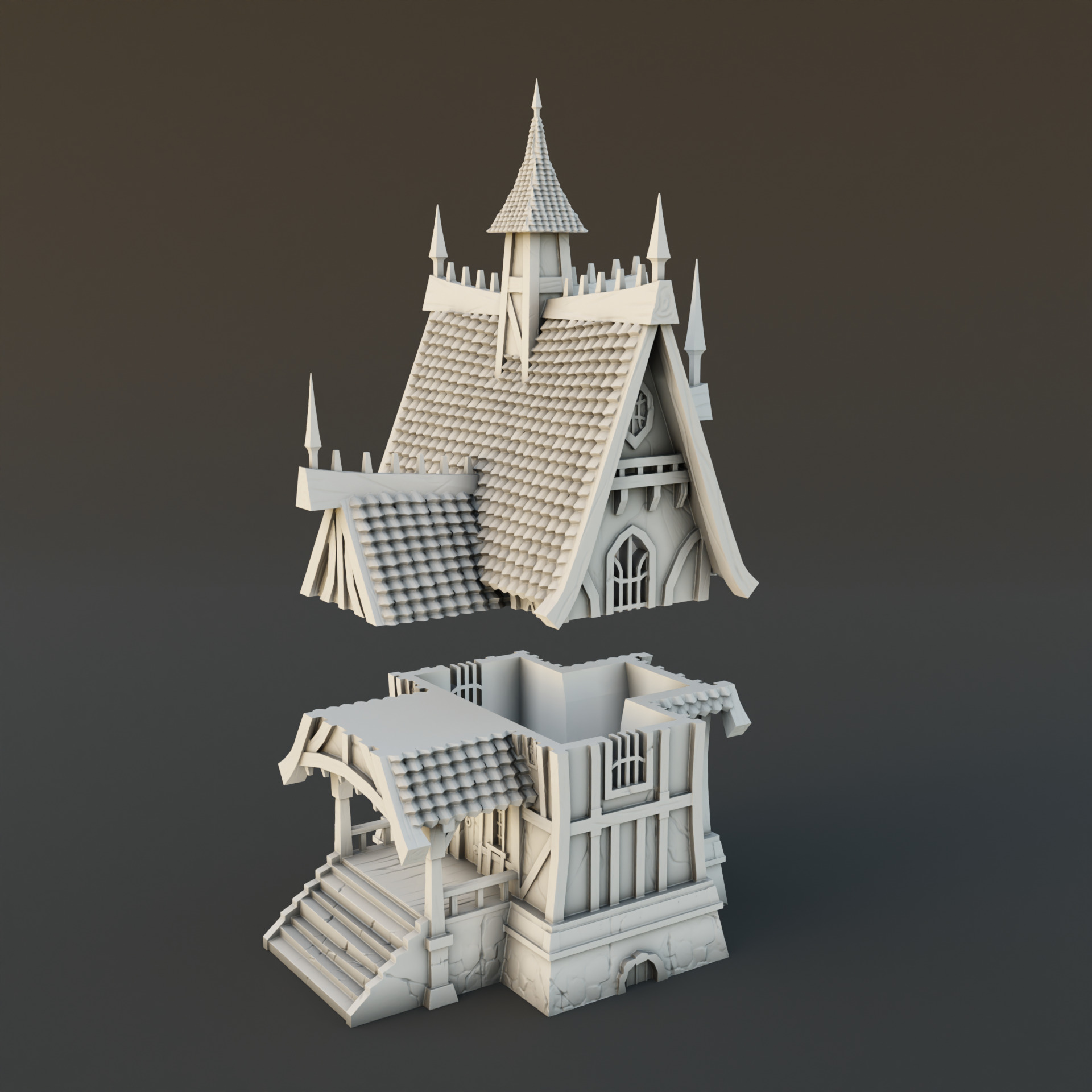 Medieval house 3D print model_2