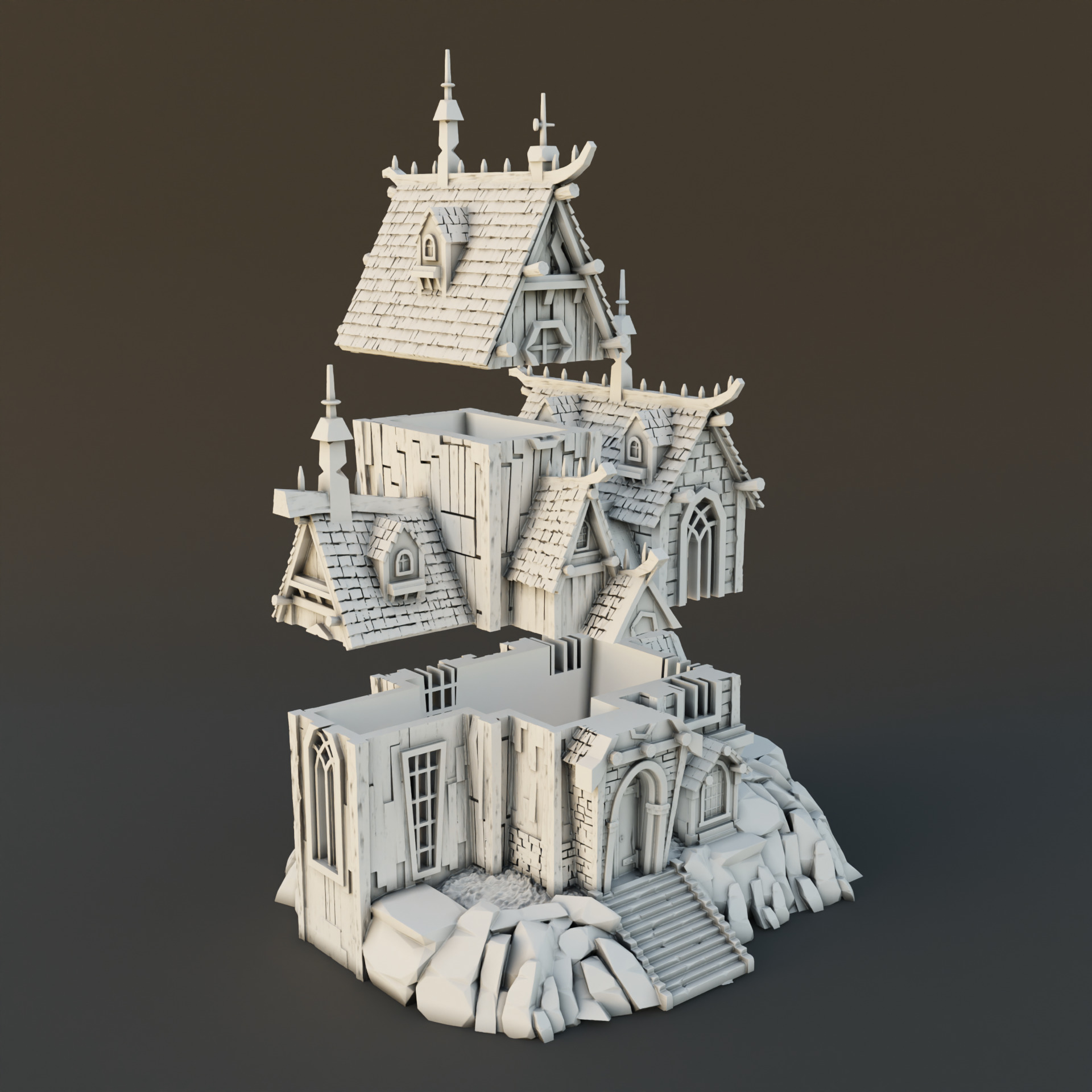 Medieval house 3D print model_2