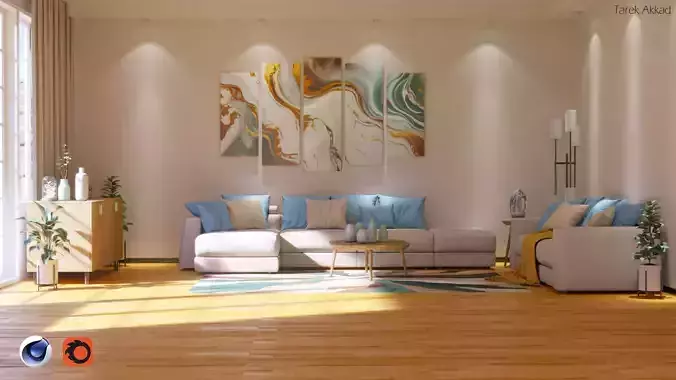 Living Room Cinema 4D Corona Scene