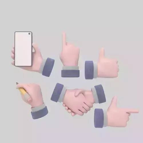Stylized Cartoon Hands  Animated Base Model  Poses 3D model