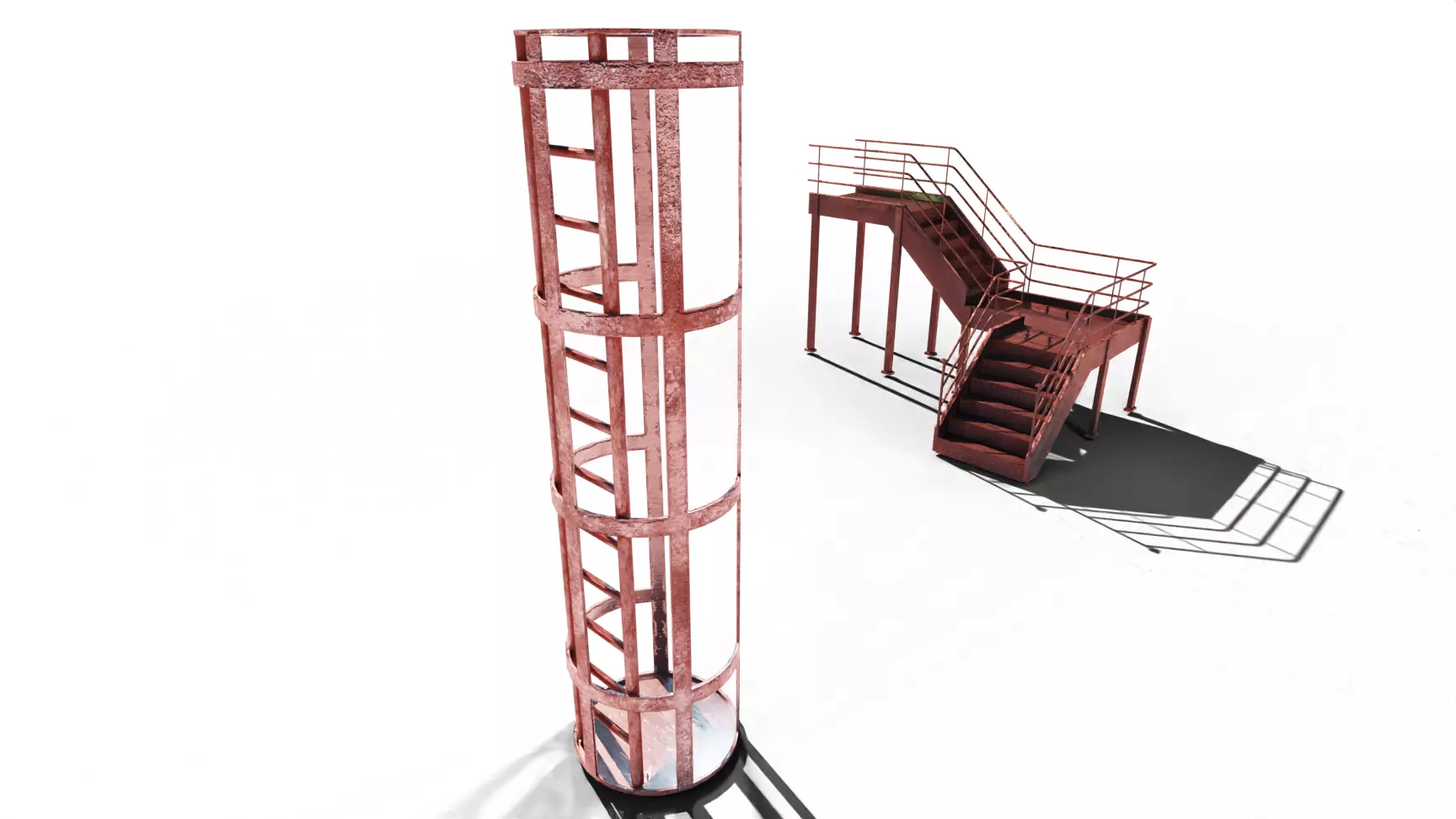 Catwalk Staircase and Ladder in Cage Low-poly 3D model_0