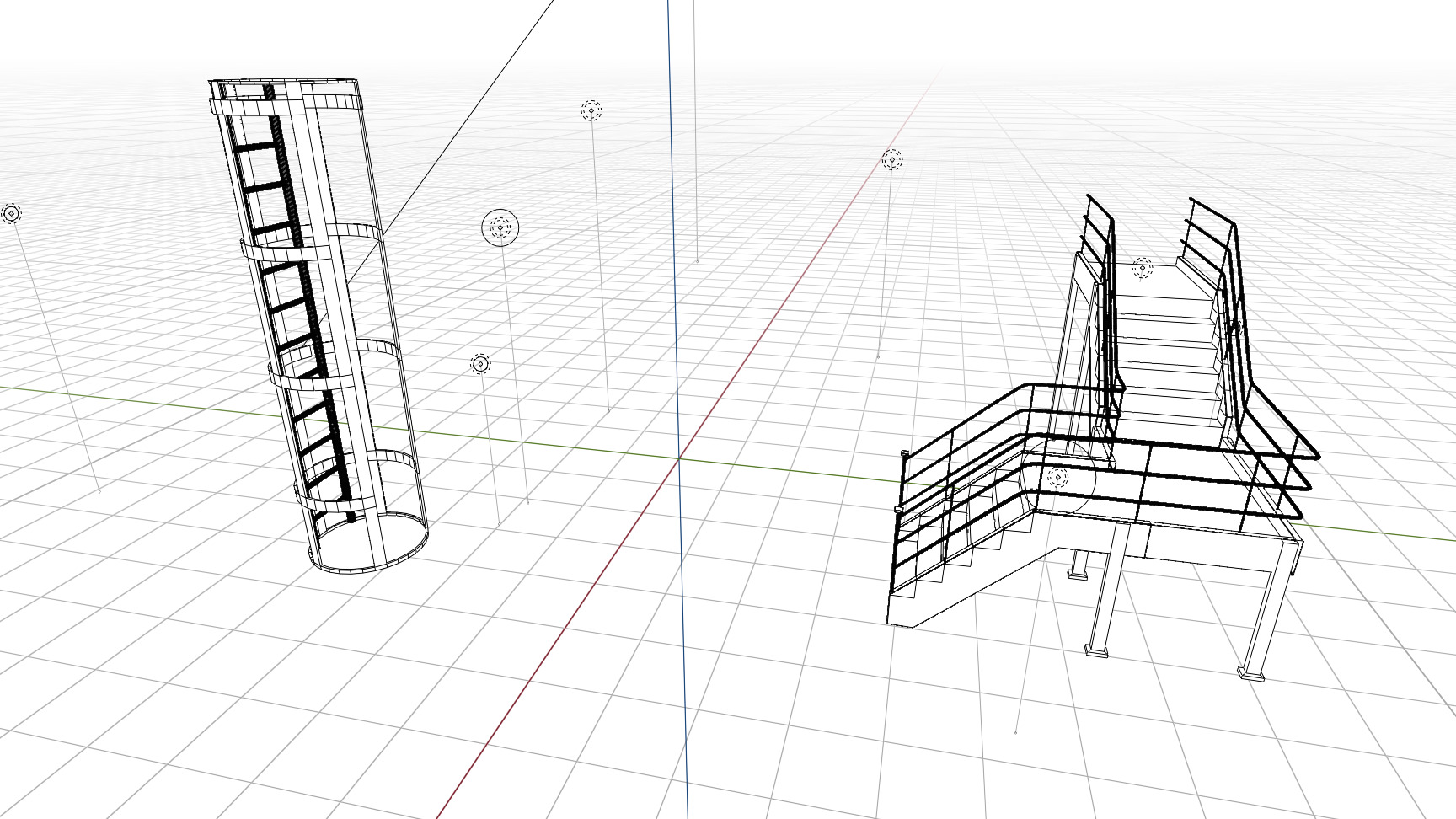Catwalk Staircase and Ladder in Cage Low-poly 3D model_9