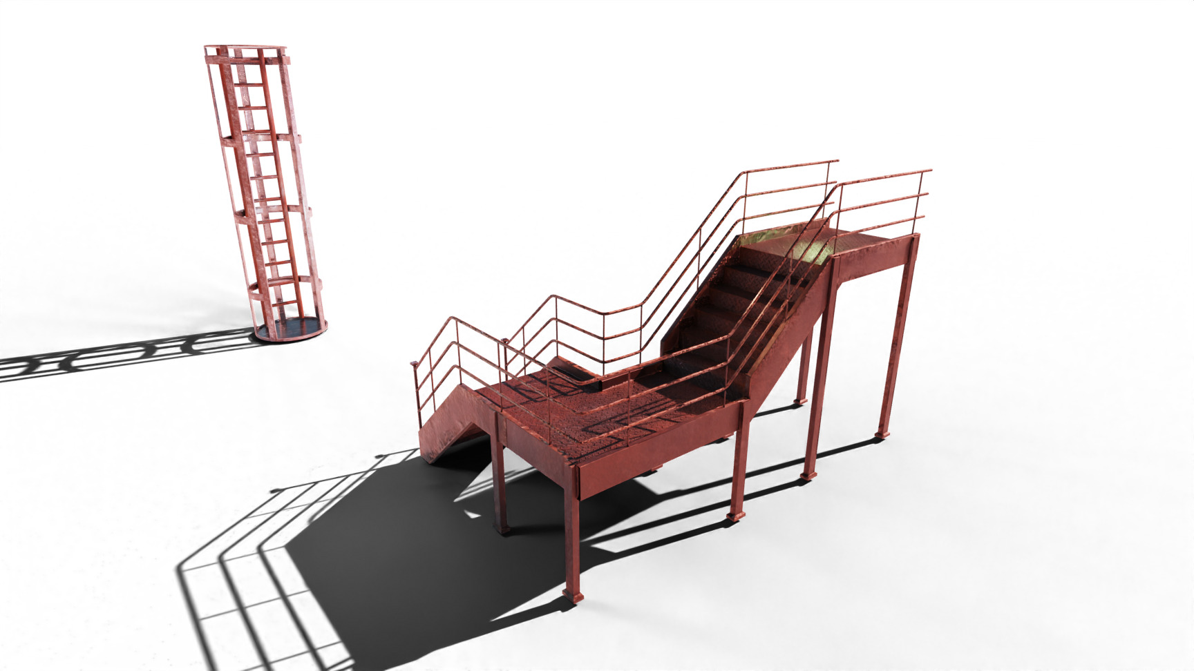 Catwalk Staircase and Ladder in Cage Low-poly 3D model_1