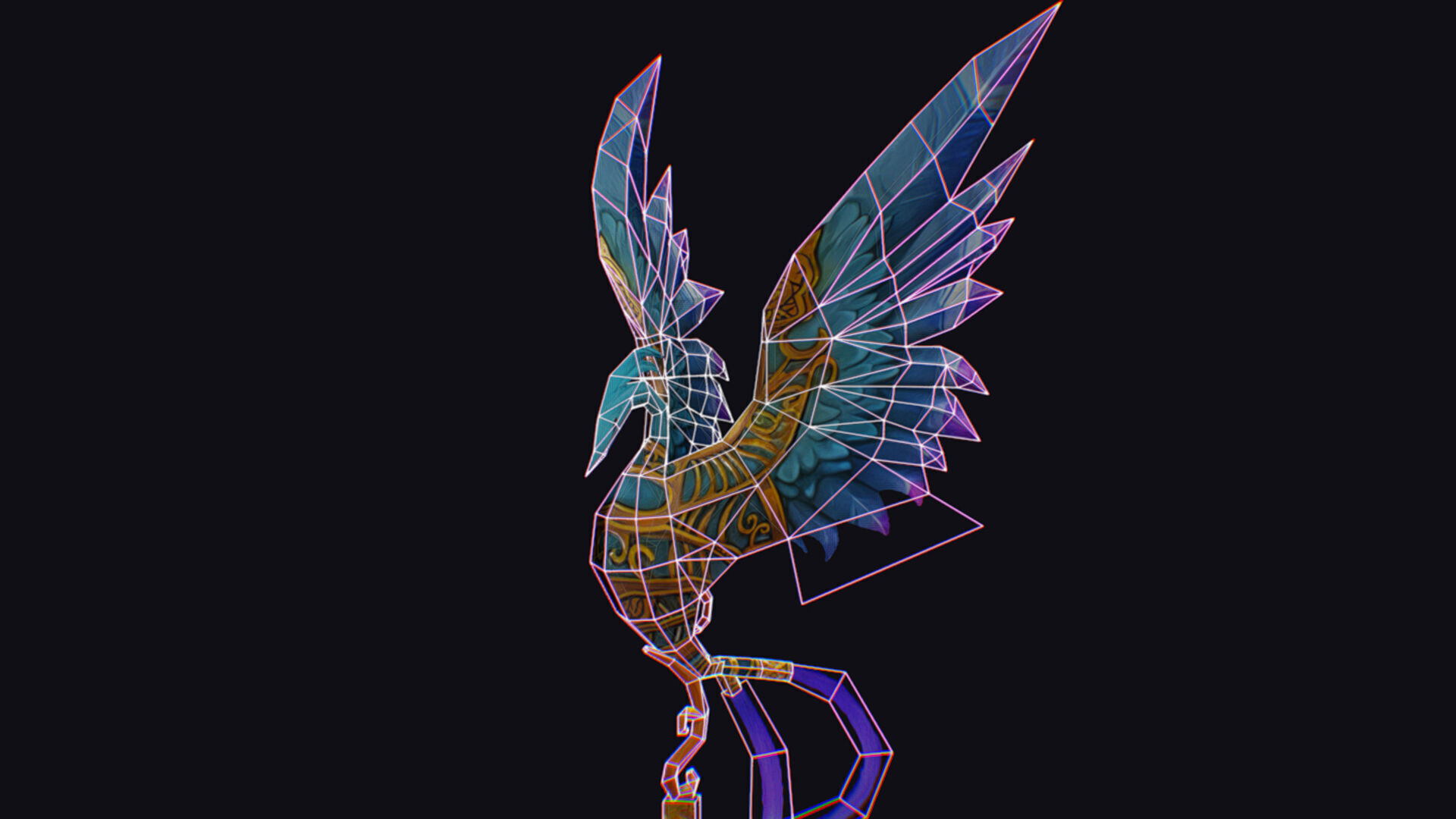 Magical Staff Phoenix Bird Wizard Wand Stick Props Item Low-poly 3D model_16