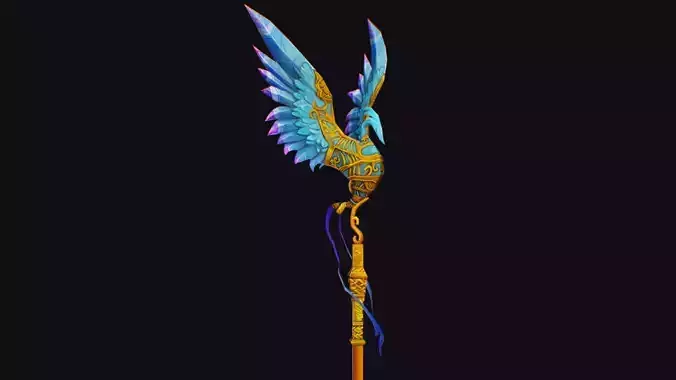 Magical Staff Phoenix Bird Wizard Wand Stick Props Item Low-poly 3D model