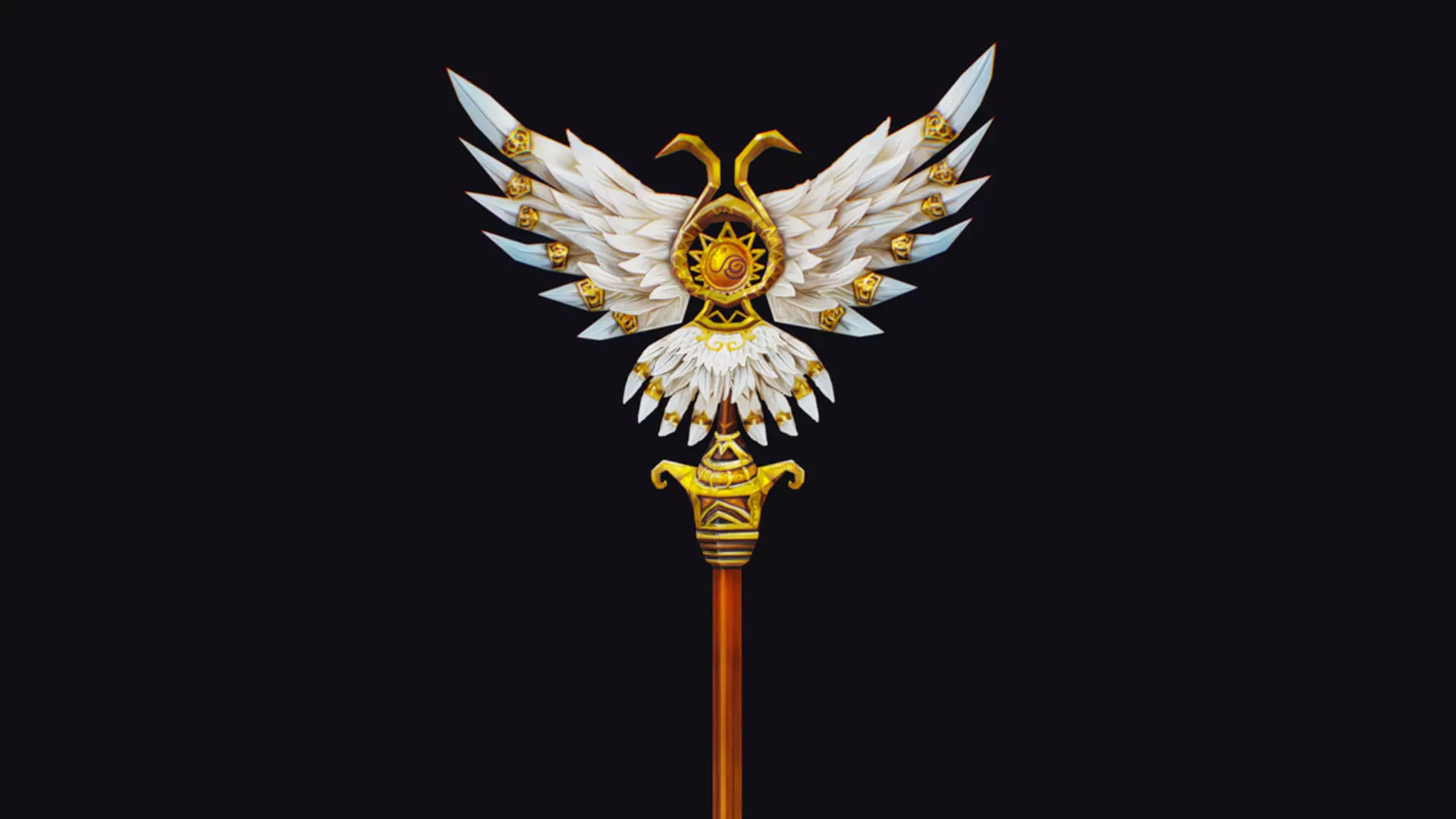 Magical Staff Magic Stick Wand White Bird Wing Props Item Low-poly 3D model