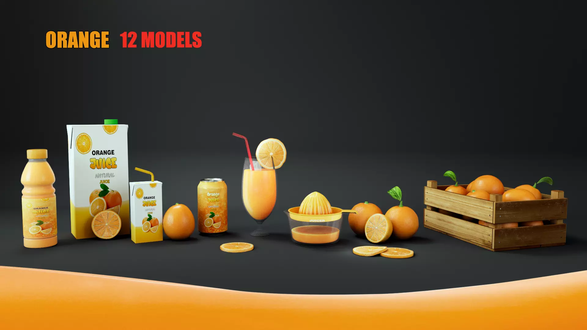 Orange Low-poly 3D model_0