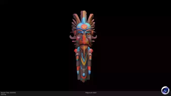 Low Poly Stylized Aztec Totem Mask AI