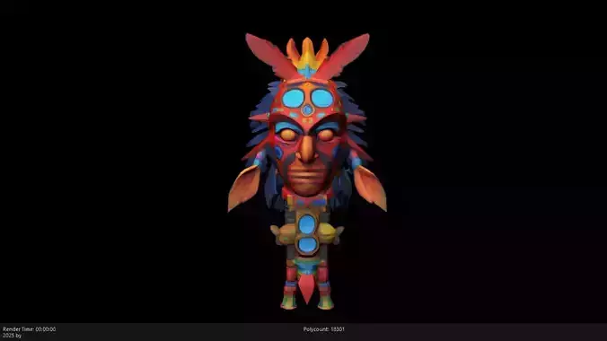 Low Poly Stylized Aztec Totem Mask 2 AI Low-poly 3D model