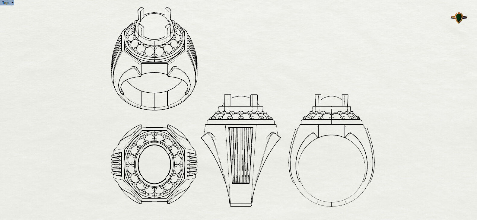 Mens Ring with red oval stone 3D model_1