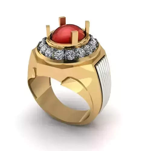 Mens Ring with red oval stone