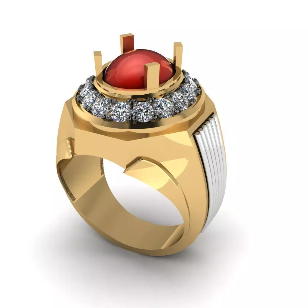 Mens Ring with red oval stone 3D model_0