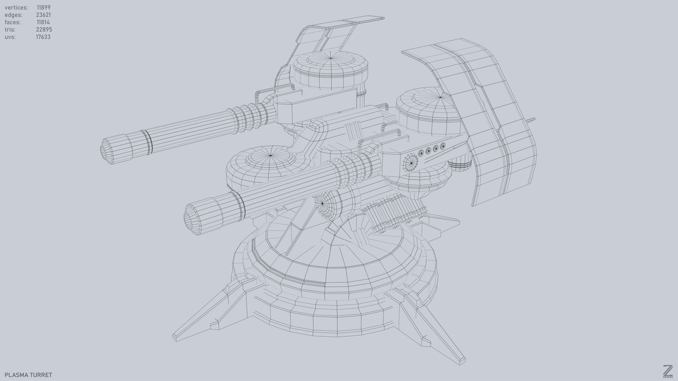 Plasma turret Low-poly 3D model_9