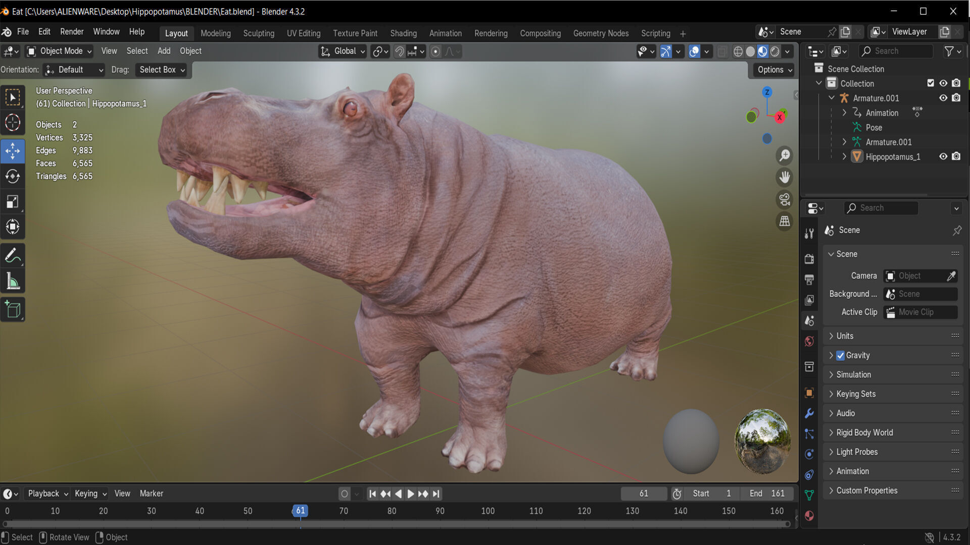 Hippopotamus Rigged Animated 11 Low-poly 3D model_10