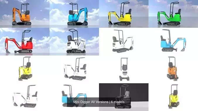 Mini Digger All Versions 3D Model Collection