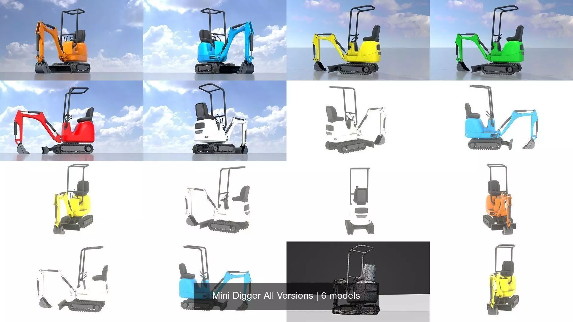 Mini Digger All Versions 3D Model Collection_0