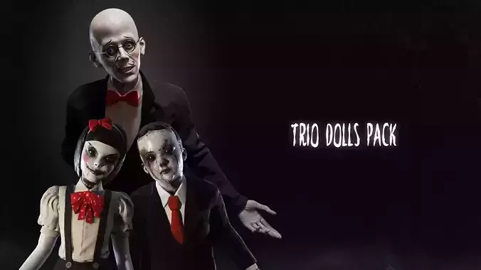 Trio Dolls Pack - Rigged and Animated Low-poly 3D model