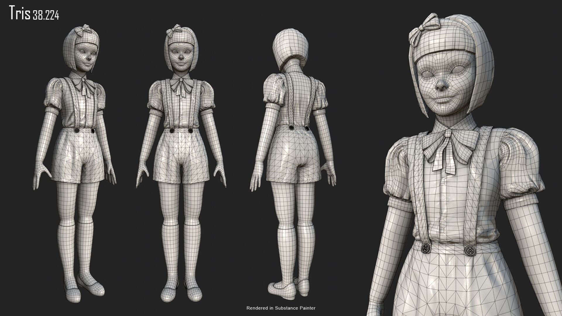 Trio Dolls Pack - Rigged and Animated Low-poly 3D model_43