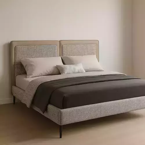 Queen Bed with Padded Headboard 3D model
