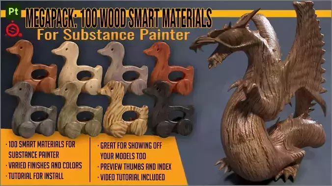 Megapack 100 Wood smart materials for Substance Painter Texture