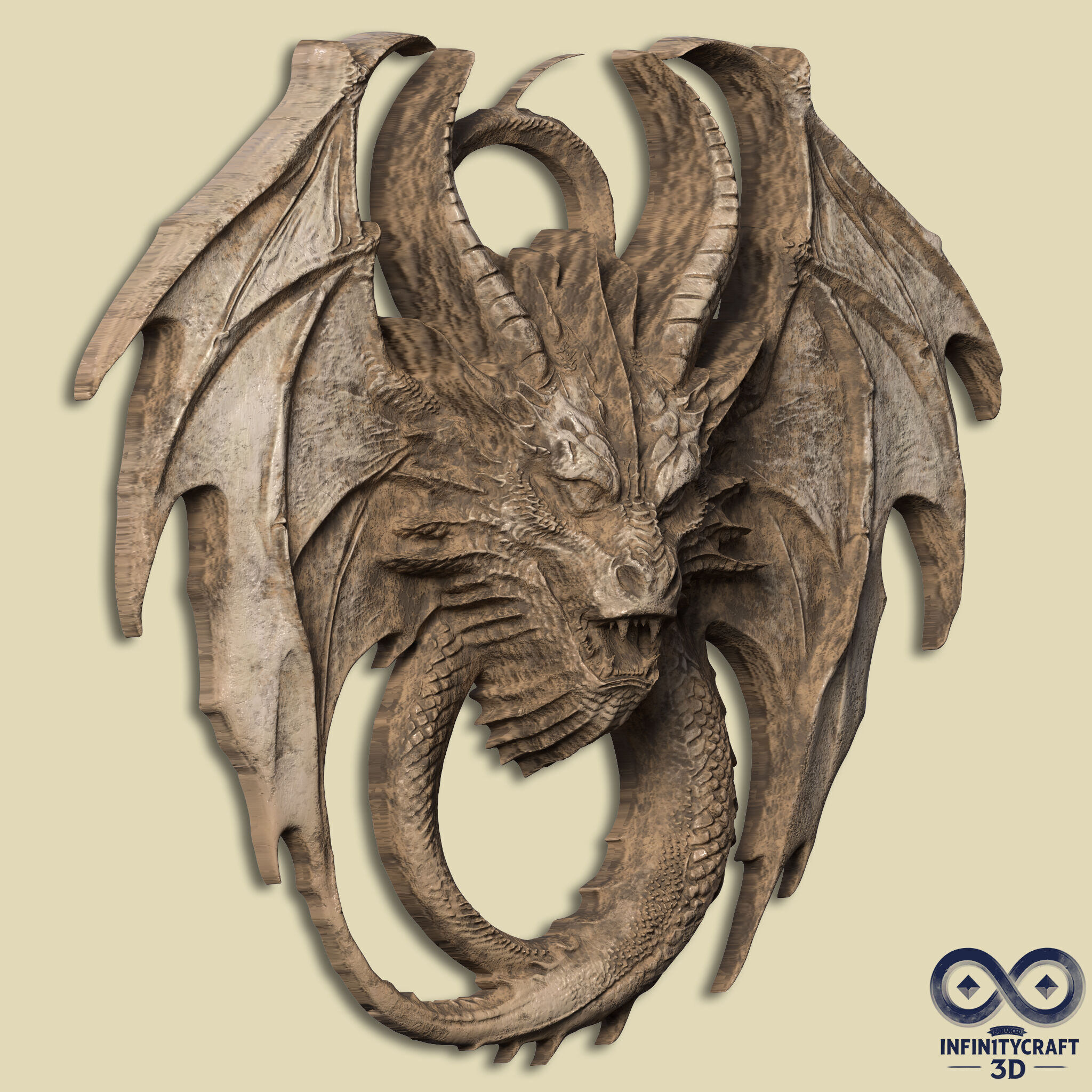 Dragon Head Relief No17 STL file for 3d printing or CNC 3D print model_1