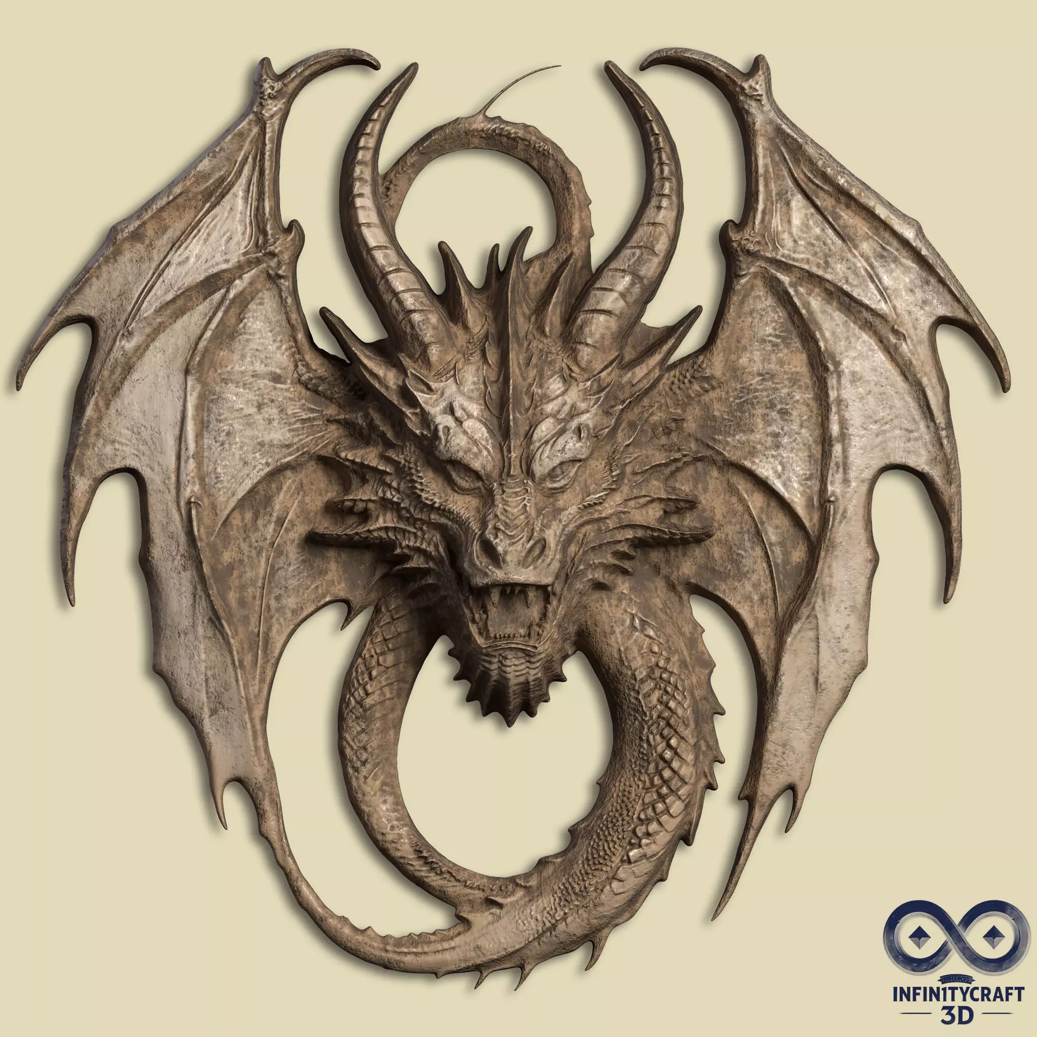 Dragon Head Relief No17 STL file for 3d printing or CNC 3D print model_0