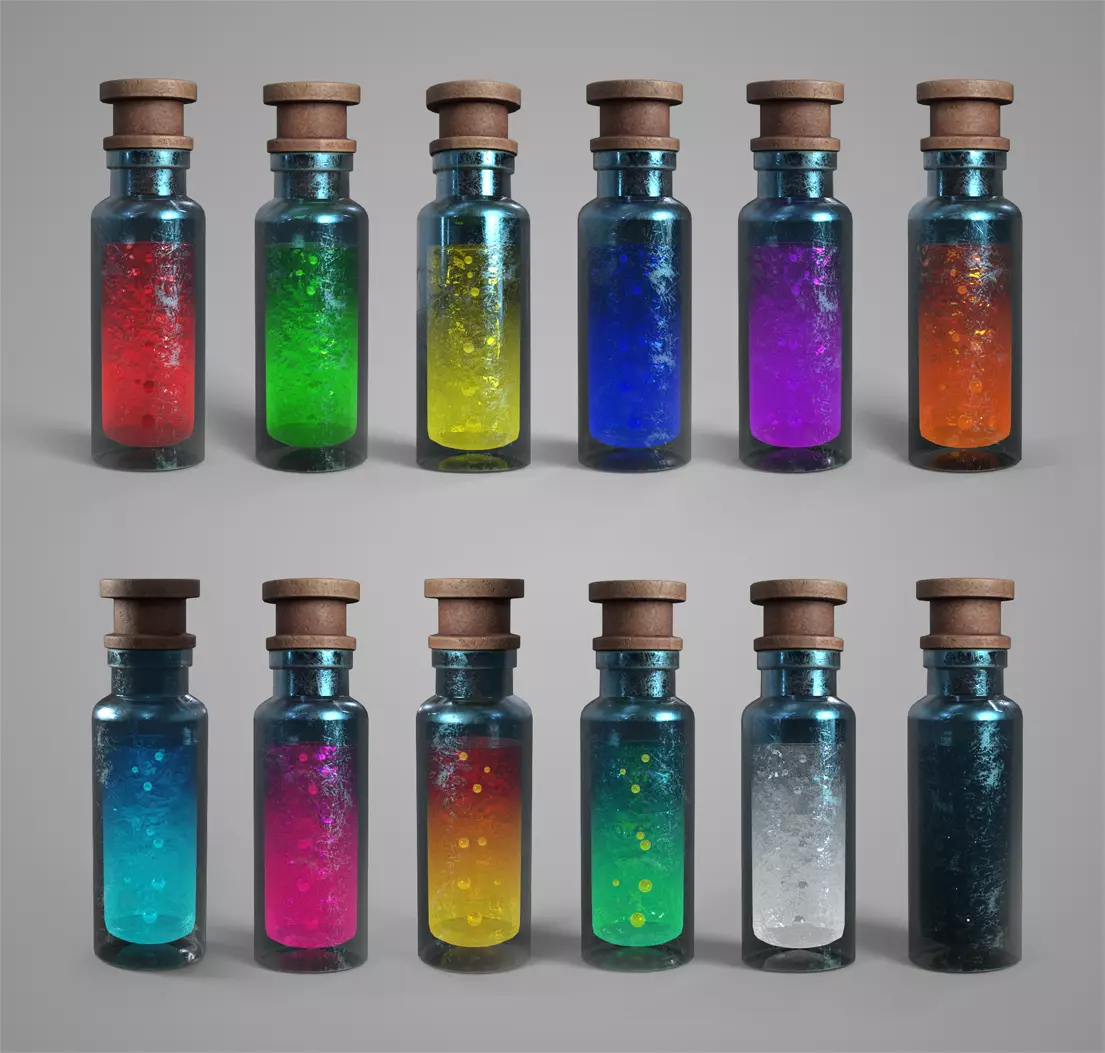 Fantasy Potion Bottle Bundle Game Ready PBR Low-poly 3D model Low-poly 3D model_0