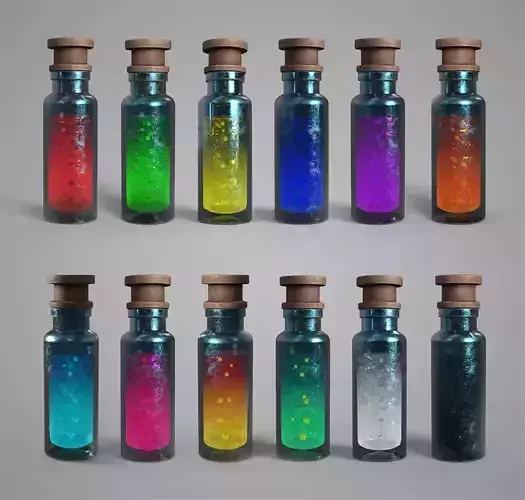 Fantasy Potion Bottle Bundle Game Ready PBR Low-poly 3D model