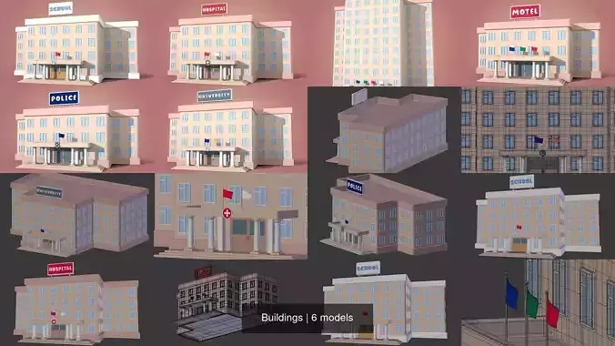 Cartoon Building - School University Hotel Motel Hospital Police