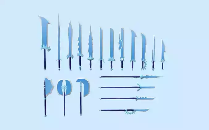Low-Poly Ice Weapons Pack Low-poly 3D model
