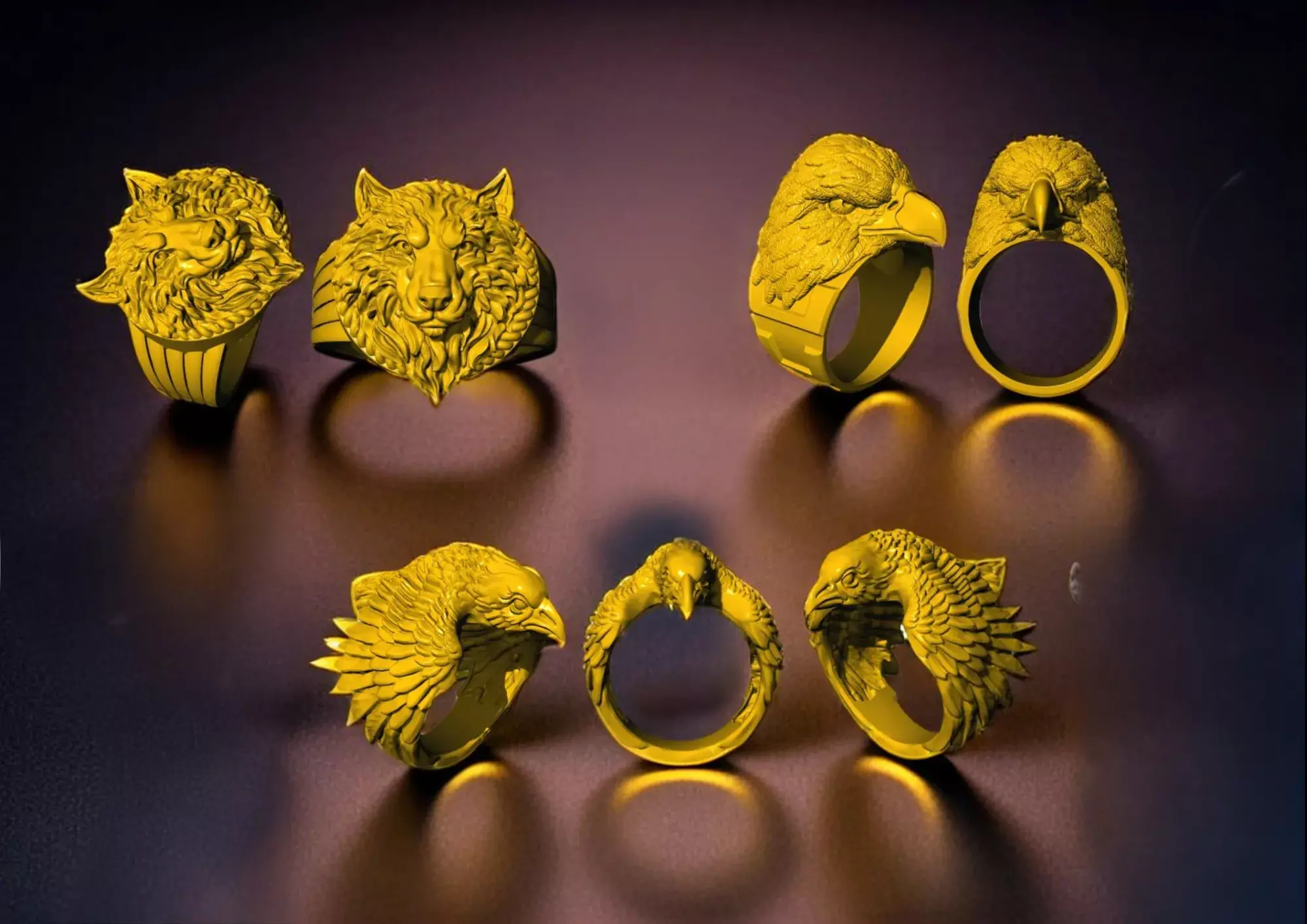 Animal Head Ring Combo Set Collection  3D print model_0