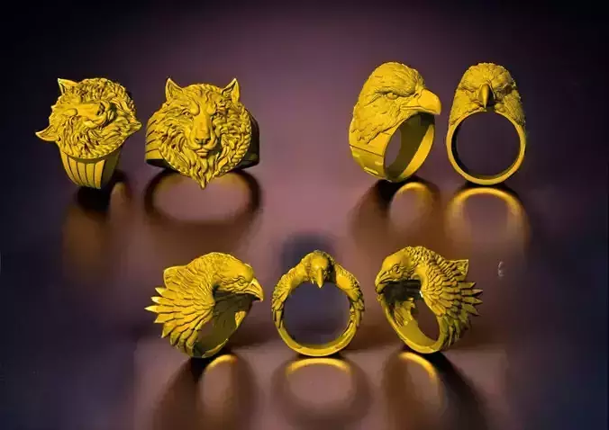 Animal Head Ring Combo Set Collection  3D print model
