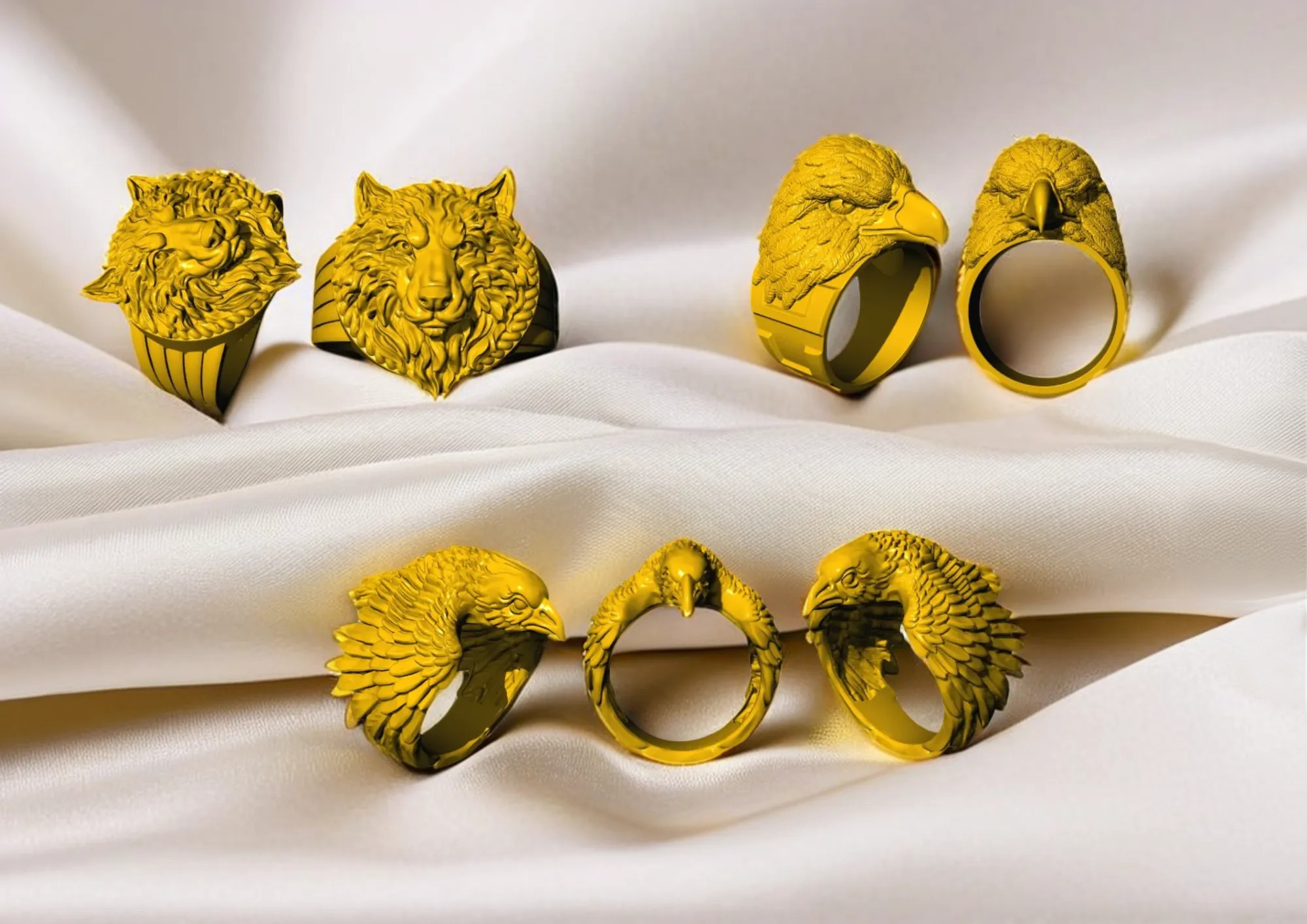 Animal Head Ring Combo Set Collection  3D print model_1