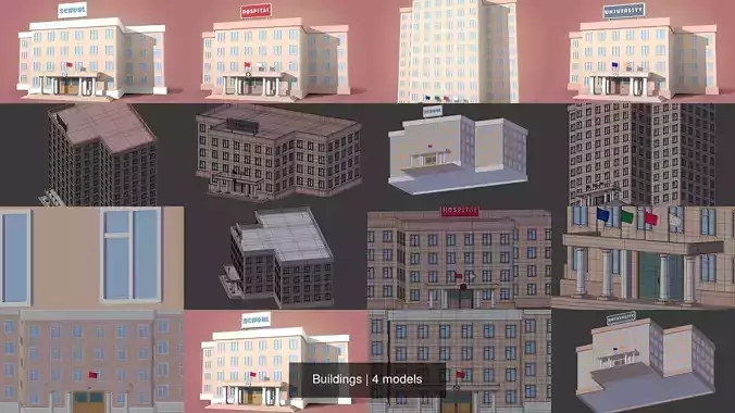 Cartoon Building -- University School Hotel Hospital